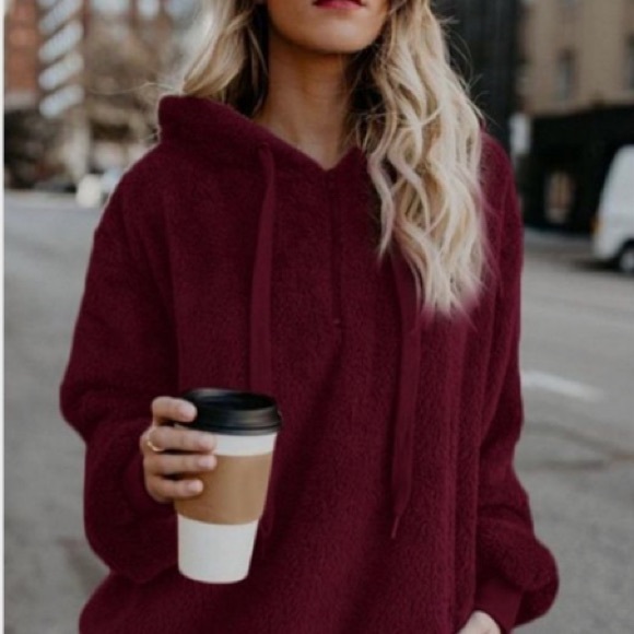 🤍 EUC Unisex Land’s End Oversized 1/4 Zip Fleece Maroon Pullover - Picture 1 of 4